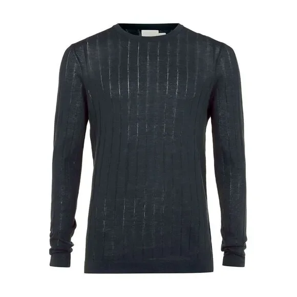 Topman New Premium Navy Pima Cotton Rib Sweater Retail $65 Crew Neck Mens Small - Picture 3 of 3